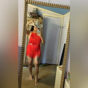 Red fringe romper